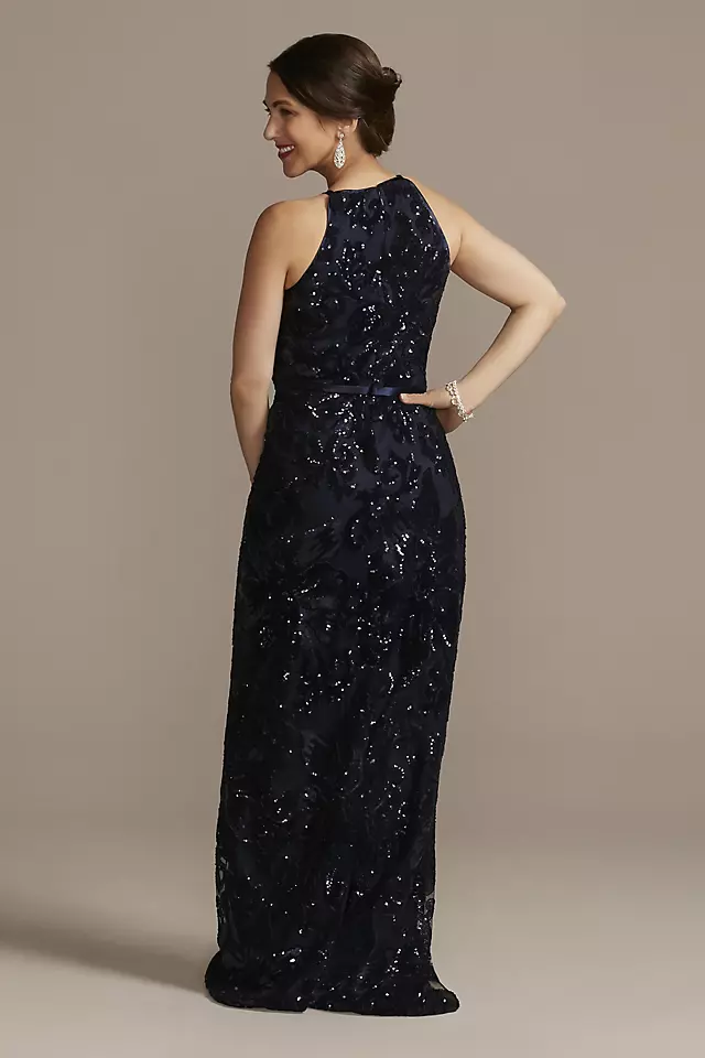Sequin Floor Length Halter Dress with Shawl Image 4
