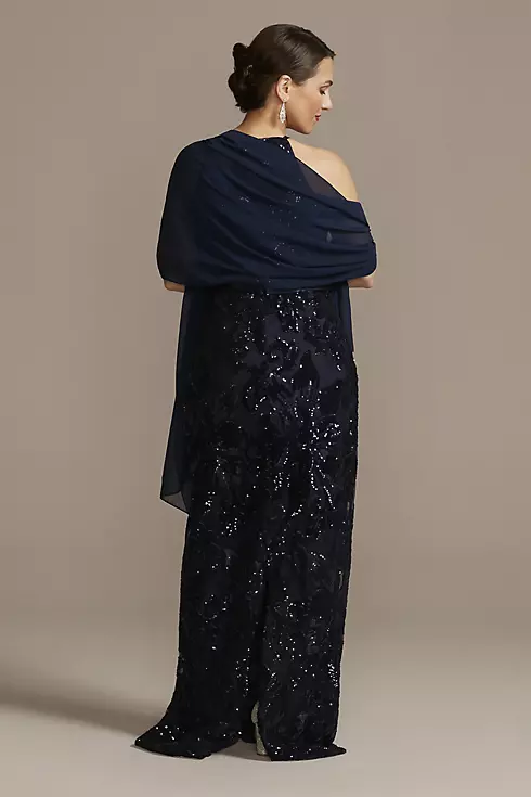 Sequin Floor Length Halter Dress with Shawl Image 2