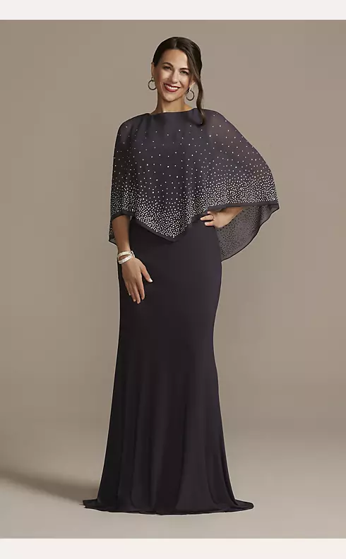 Jersey Cape Gown with Sparkle Embellishment Image 1