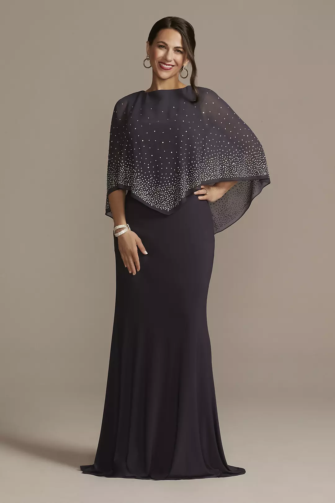 Jersey Cape Gown with Sparkle Embellishment Image
