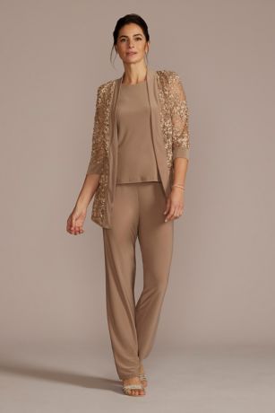 Elegant Beaded Pantsuit, part of our UK designer range, in crepe & bead  edging, straight leg & jersey camisole, our pant suit collection. DU251.