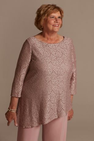 Glitter Lace Asymmetrical Top Pantsuit David's Bridal