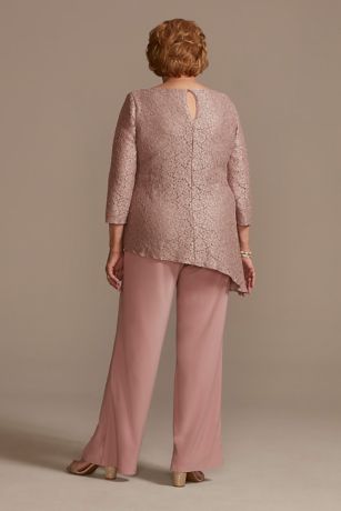 Glitter Lace Asymmetrical Top Pantsuit David's Bridal