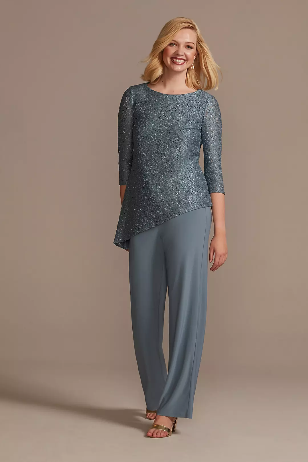 Glitter Lace Asymmetrical Top Pantsuit
