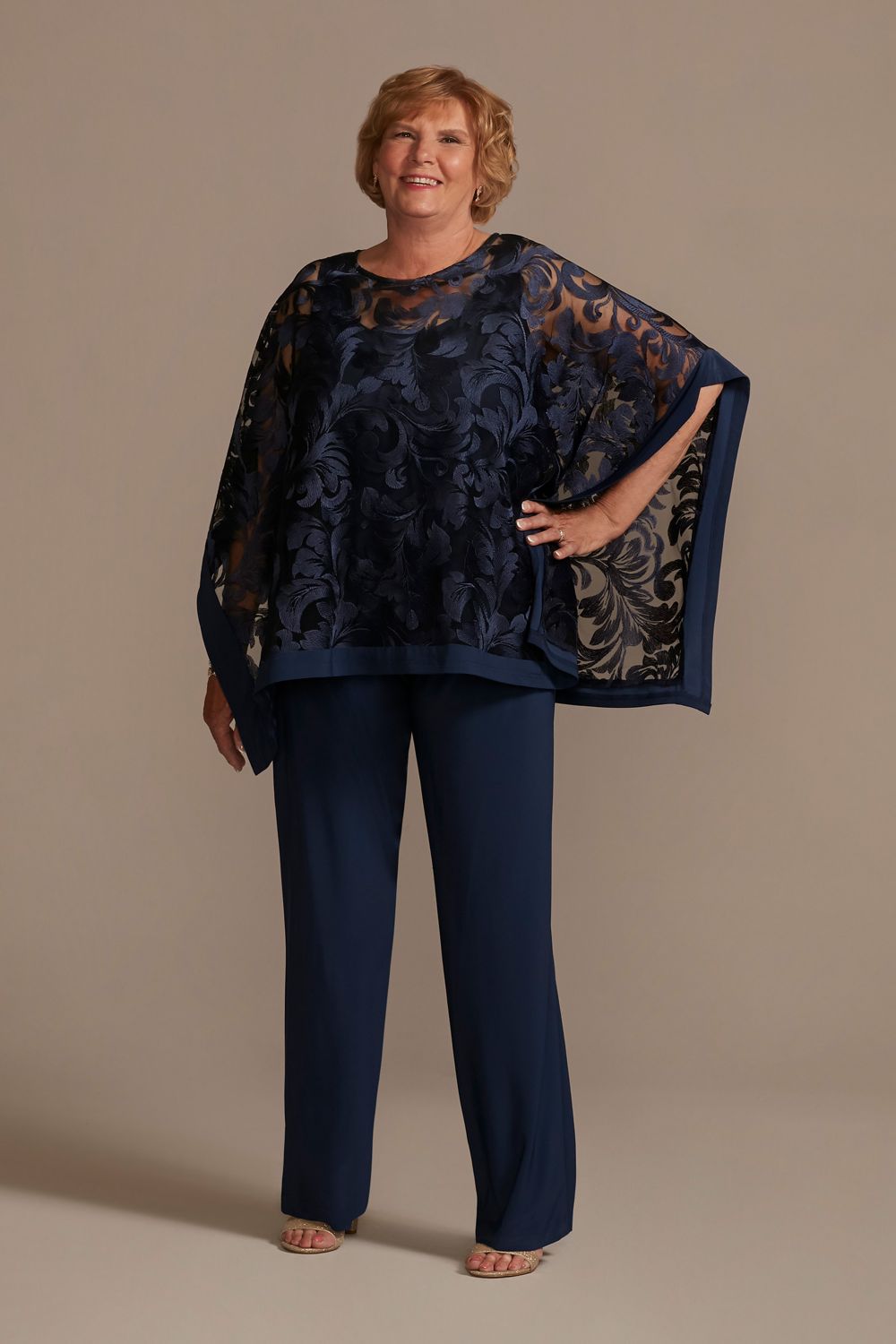 Jersey Plus Size Pantsuit with Illusion Cape