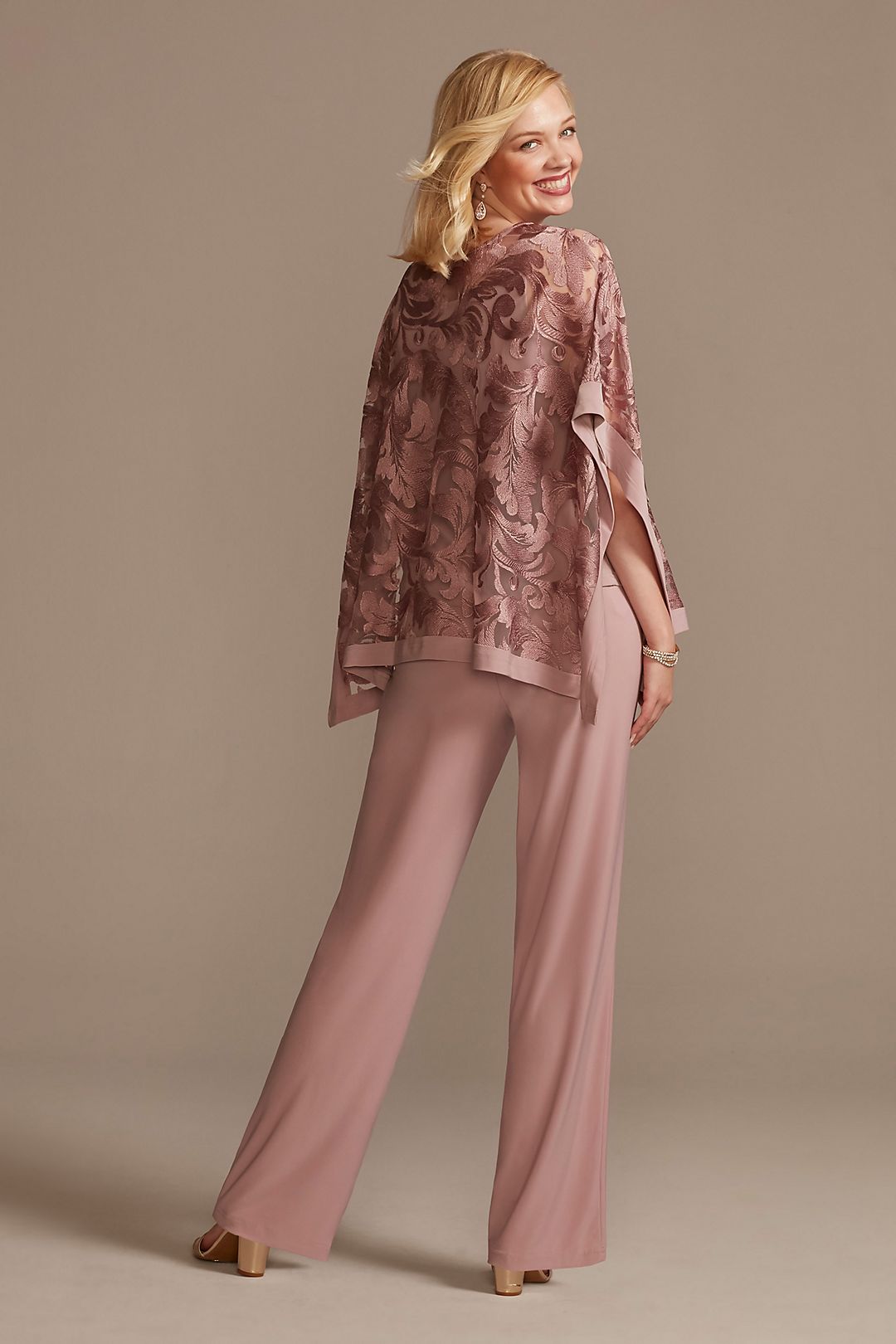 Jersey Pantsuit with Illusion Detailed Cape Image 2