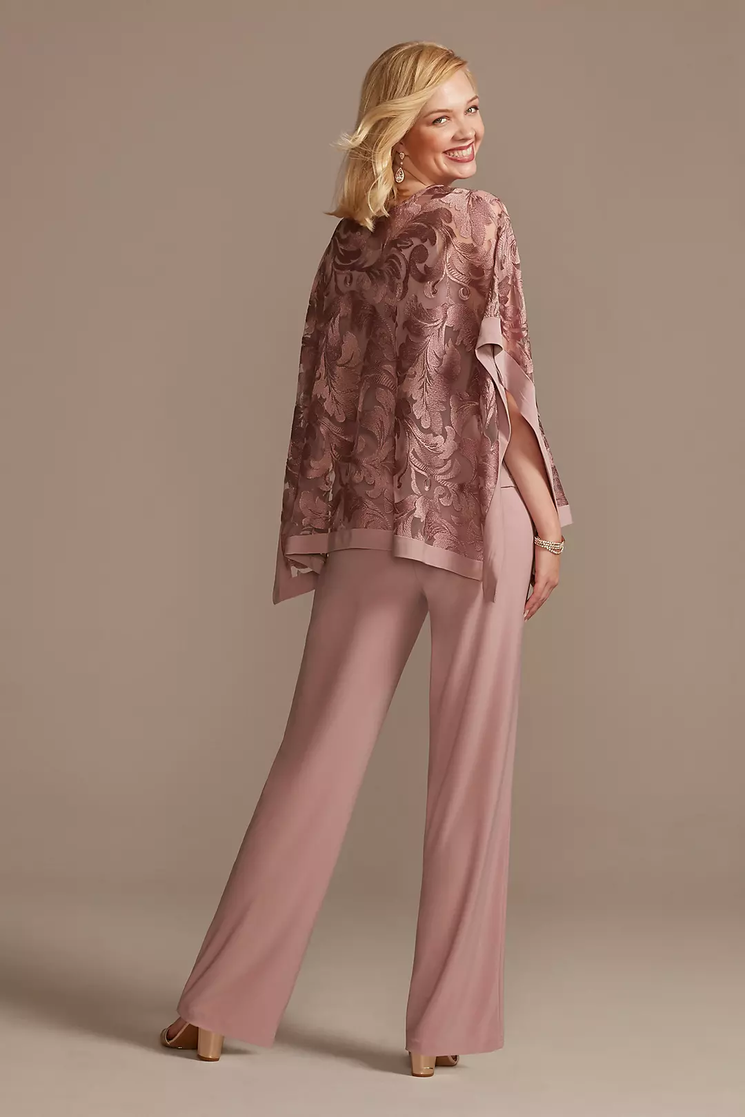 Jersey Pantsuit with Illusion Detailed Cape Image 2