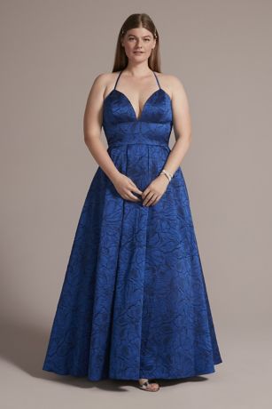 Plus Size Allover Floral Strappy Ball Gown