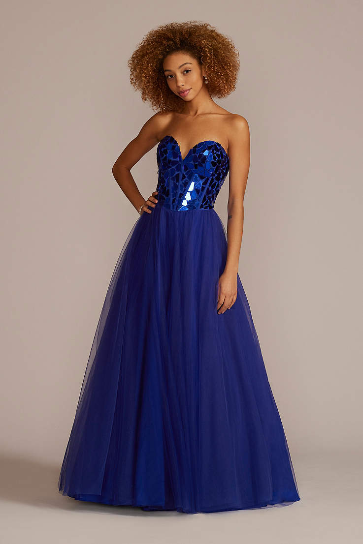 Long Evening Prom Dress Formal Party Ball Gown Bridesmaid Tulle Applique Navy 