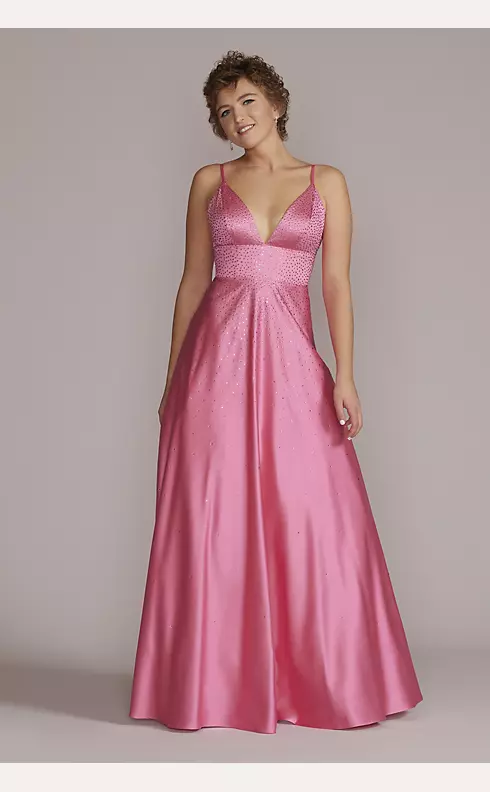 V-Neck Crystal Embellished A-Line Prom Gown Image 1