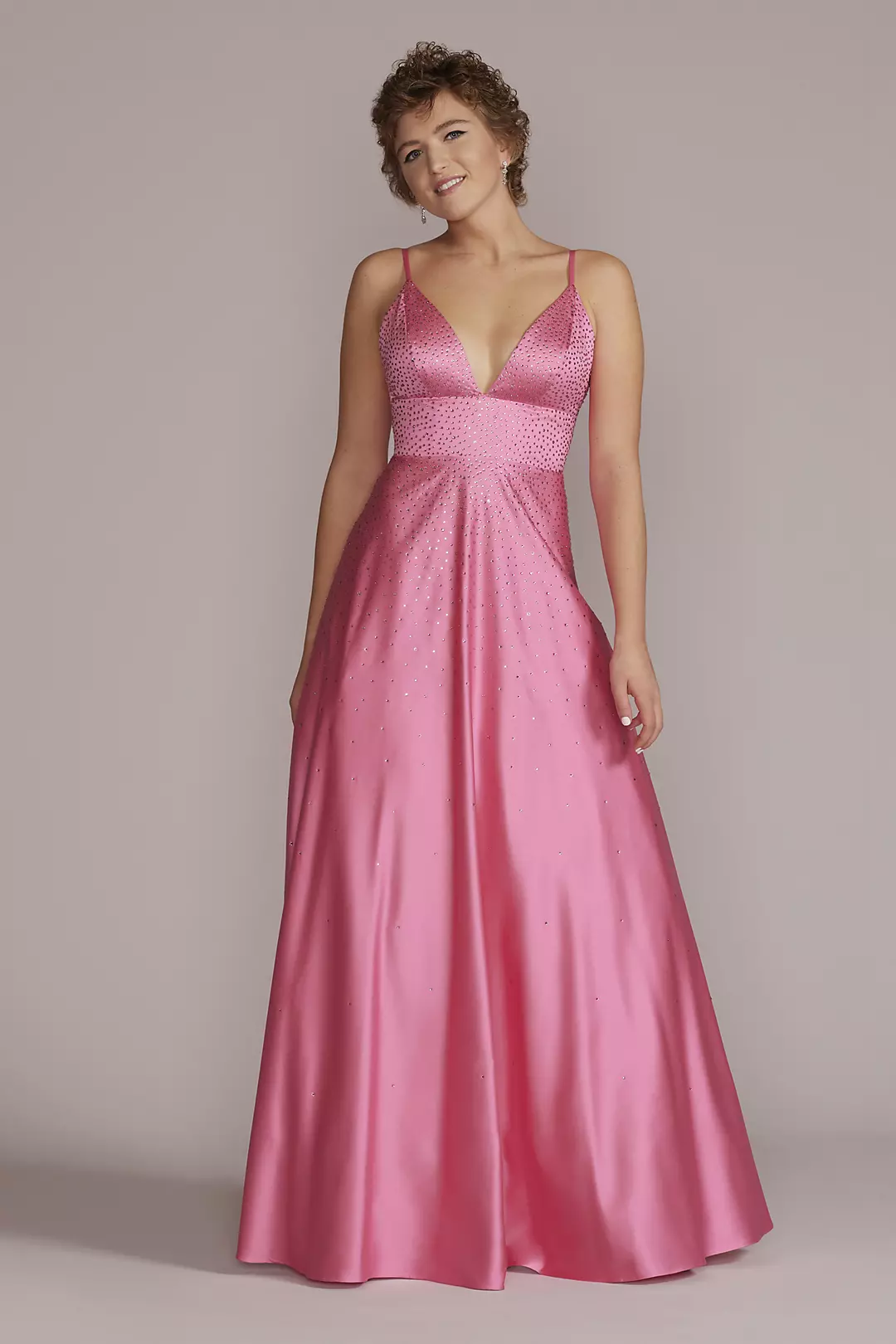 V-Neck Crystal Embellished A-Line Prom Gown Image