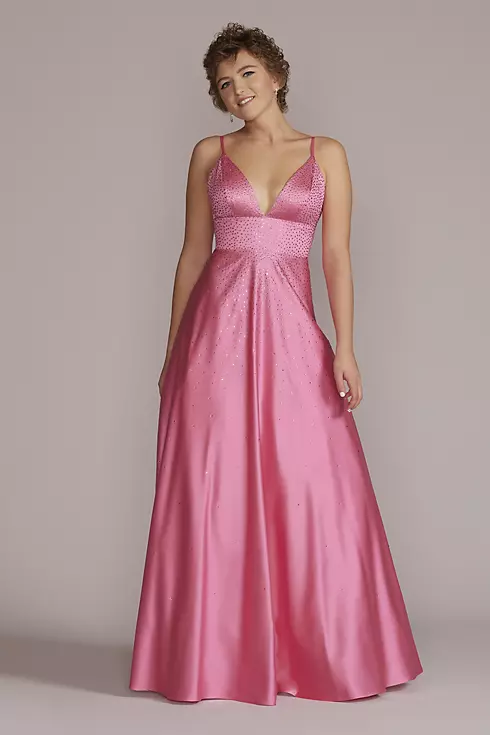 V-Neck Crystal Embellished A-Line Prom Gown Image 1