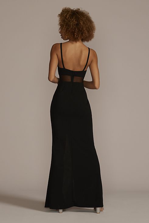 Floor Length Crepe Gown with Beaded Mesh Detail Image 2