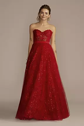 Strapless Sparkle Illusion Corset Ball Gown | David's Bridal Strapless Sparkle Illusion Corset Ball Gown | David's Bridal