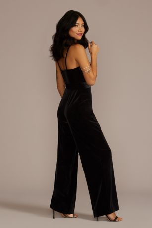 V-Neck Velvet Jumpsuit with Tie Waist Image 2