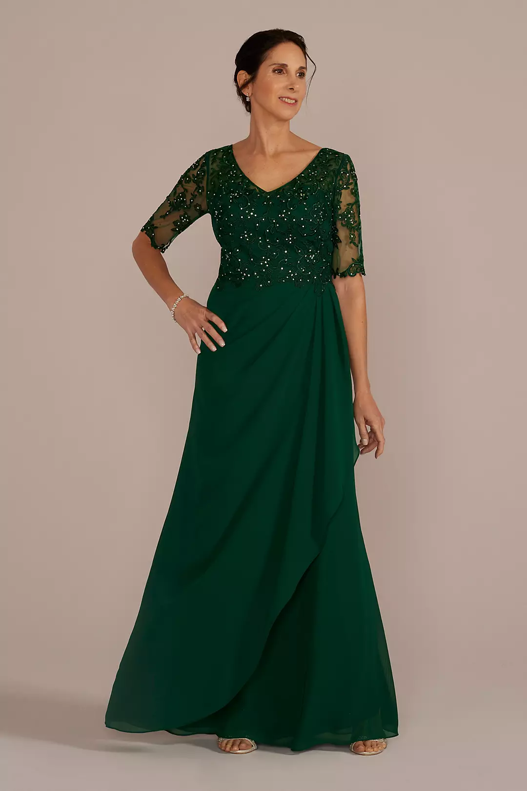 Plus Size Elegant Empire Waist Bridesmaid Dresses w/ Long Lace Sleeve