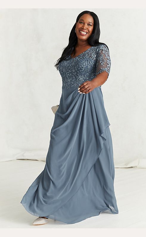 tirsdag Transcend Mansion Plus Size Chiffon and Lace Empire Waist Gown | David's Bridal