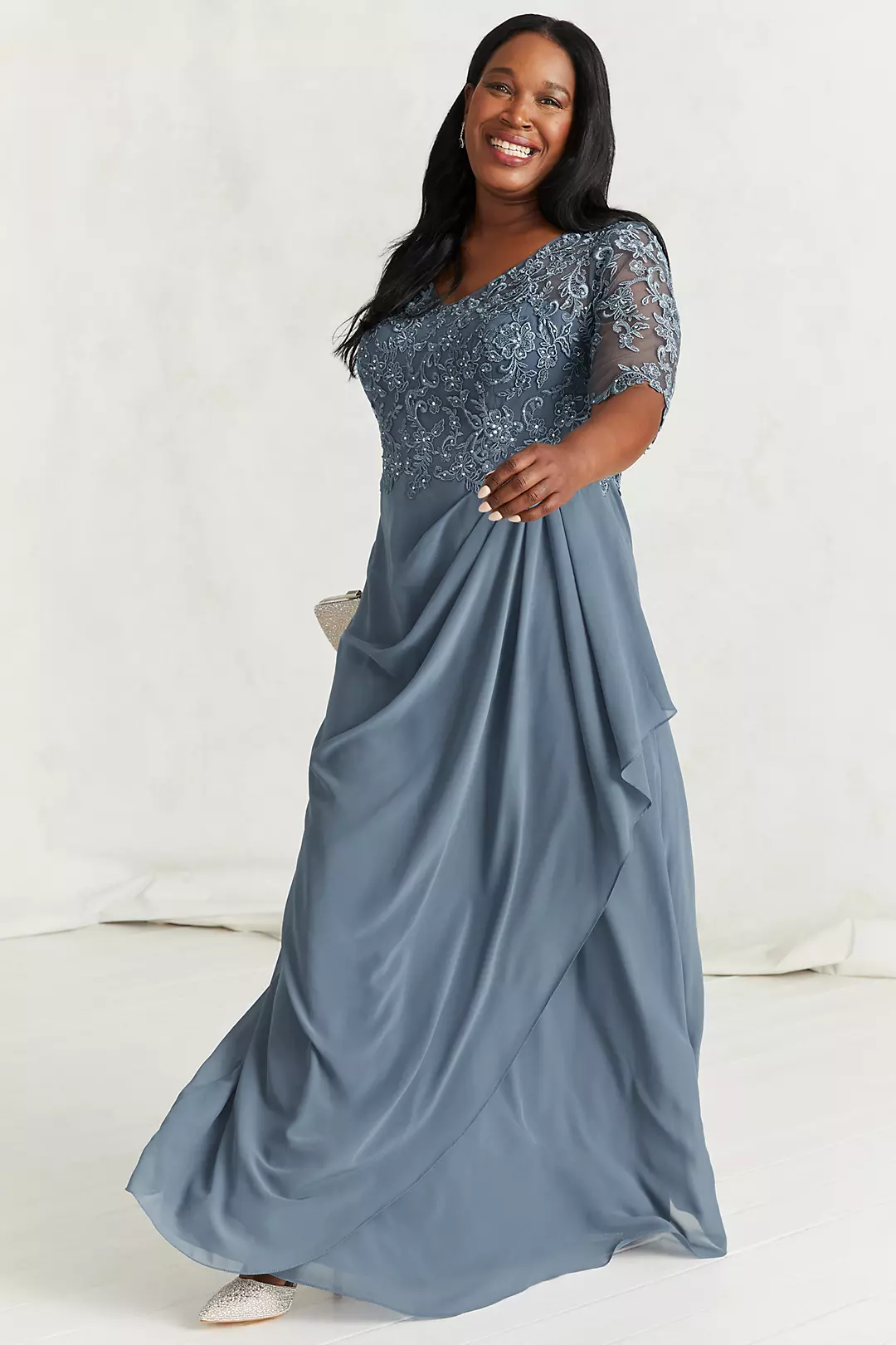 Plus Size Chiffon and Lace Empire Waist Gown | David's Bridal Plus Size Chiffon and Lace Empire Waist Gown | David's Bridal