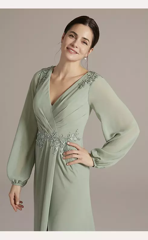 3/4 Sleeve Embroidered Chiffon Gown by Juliet M11– sheerdreamz