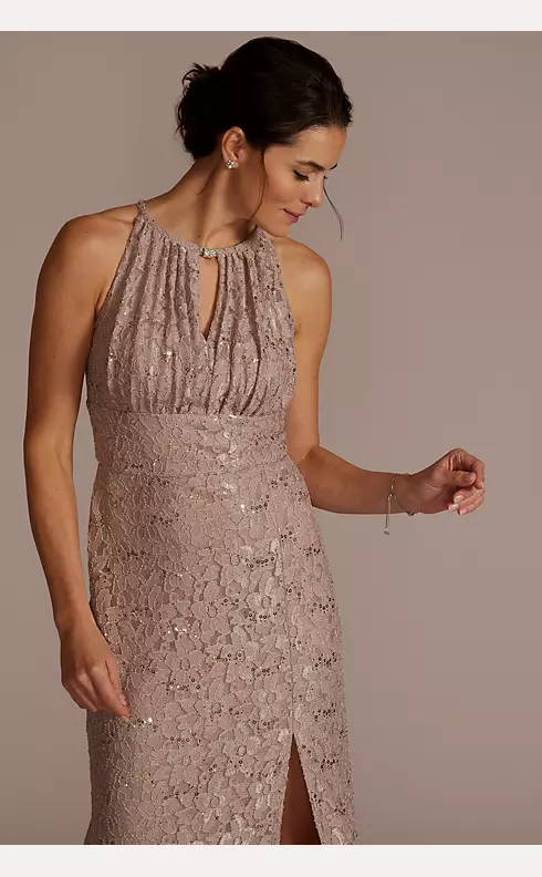 Stretch Lace Sheath Dress with Embellished Keyhole Image 3