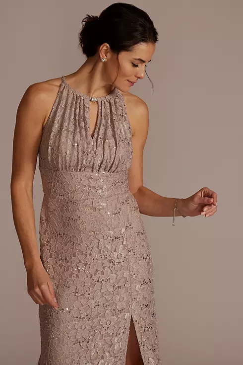 Stretch Lace Sheath Dress with Embellished Keyhole Image 3
