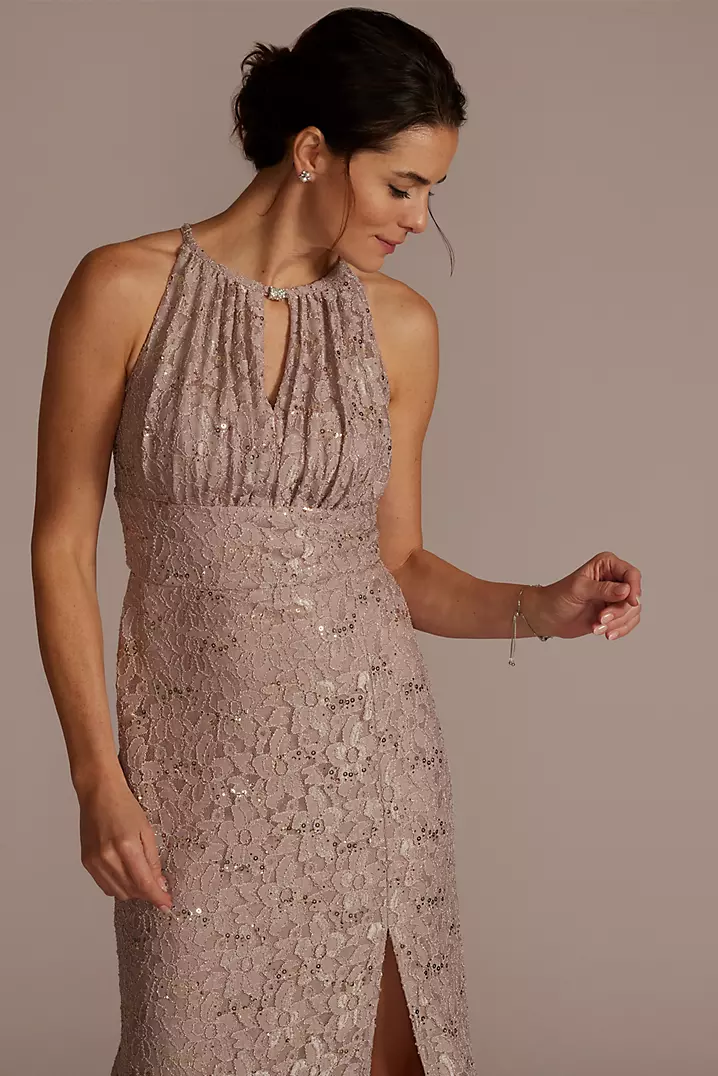 Stretch Lace Sheath Dress with Embellished Keyhole | David's Stretch Lace Sheath Dress with Embellished Keyhole | David's