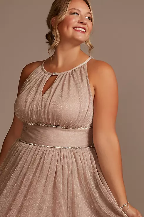 Plus Size Pleated Long Halter Dress with Keyhole Image 3