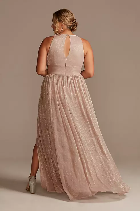 Plus Size Pleated Long Halter Dress with Keyhole Image 2