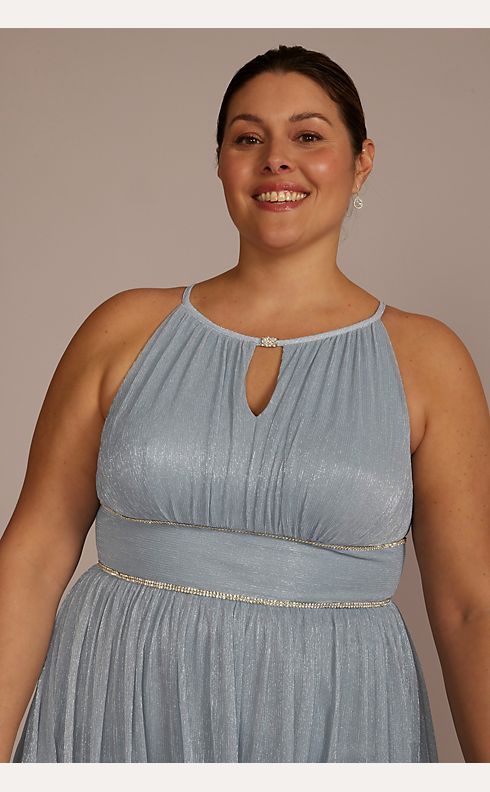 Plus Size Pleated Long Halter Dress with Keyhole | David's Bridal