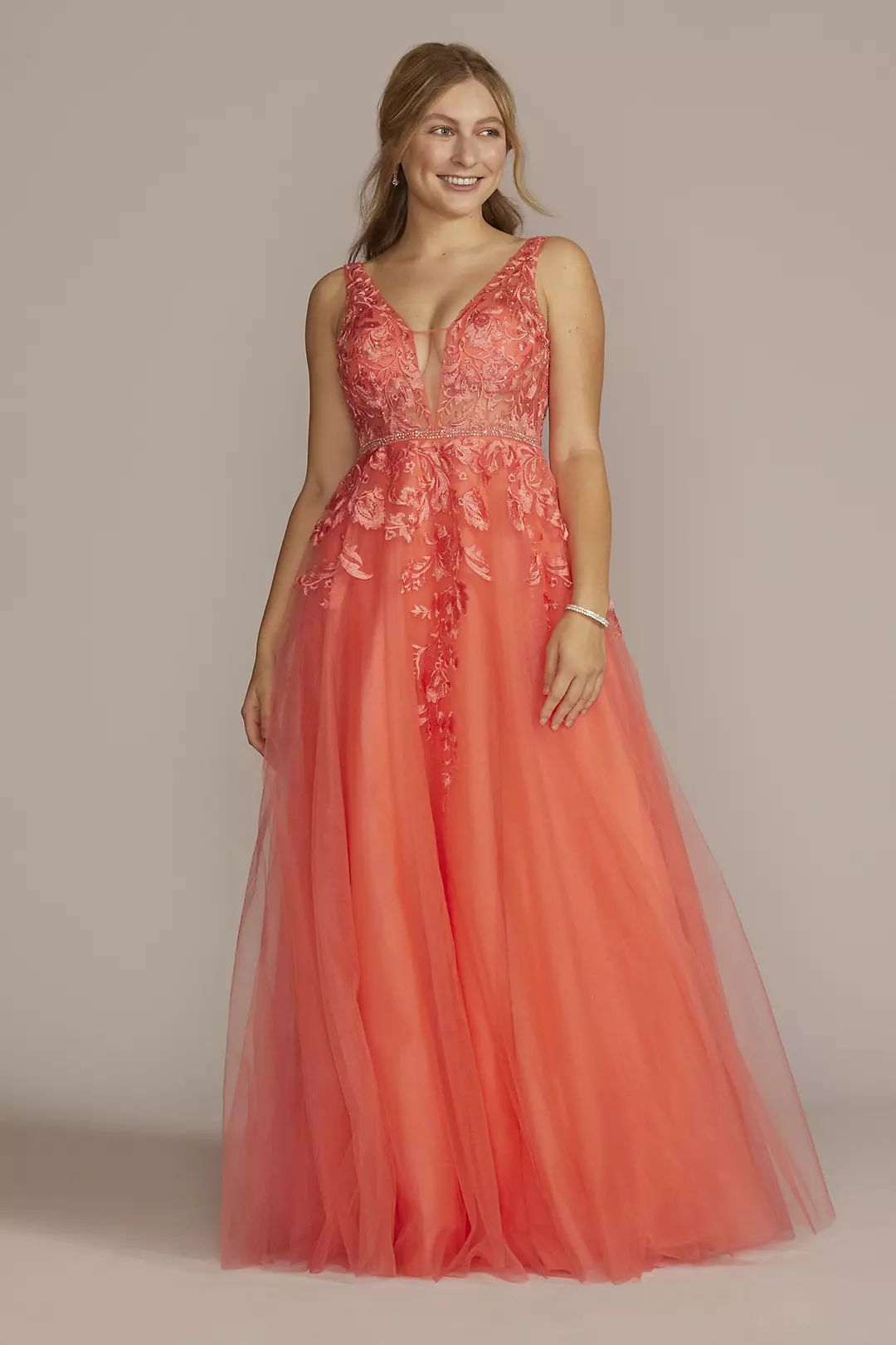 Illusion Bodice Tulle Ball Gown with Beaded Lace Image