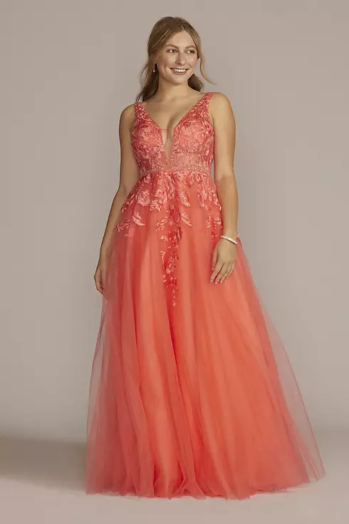 Illusion Bodice Tulle Ball Gown with Beaded Lace Image 1