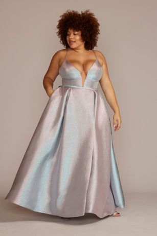 Plus Size Pleated Iridescent Ball Gown