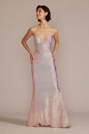 Stretch Sequin Prom Dress with Illusion V-Neck