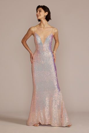 Stretch Sequin Prom Dress with Illusion V Neck David s Bridal