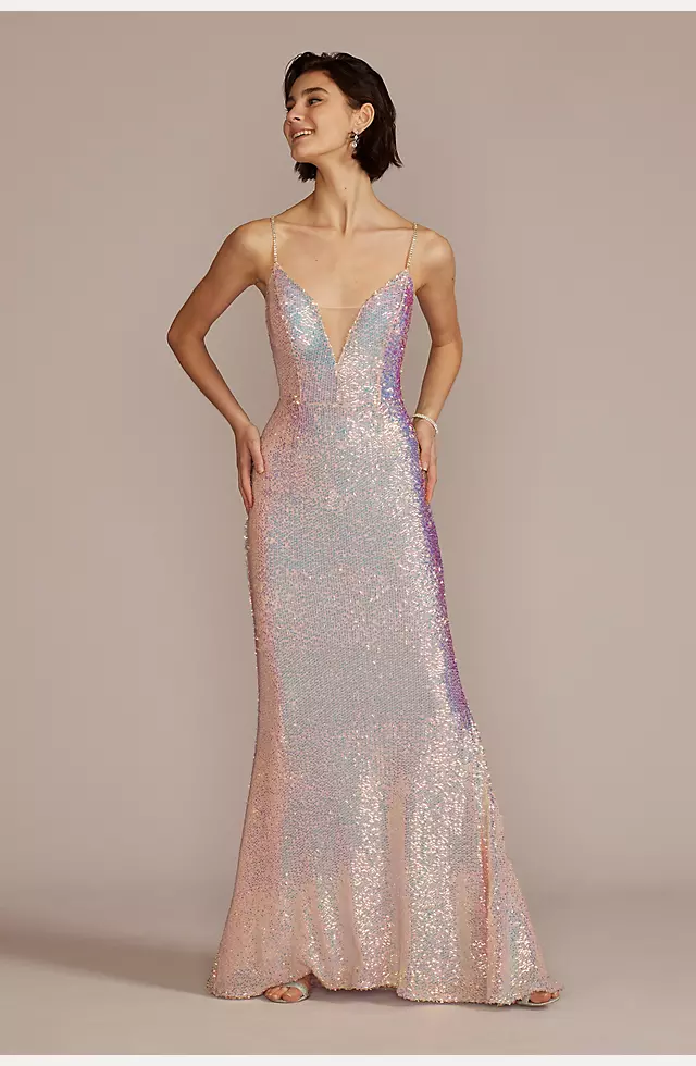 Stretch Sequin Prom Dress with Illusion V-Neck Image