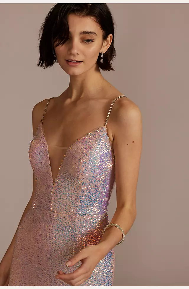 Stretch Sequin Prom Dress with Illusion V-Neck Image 3
