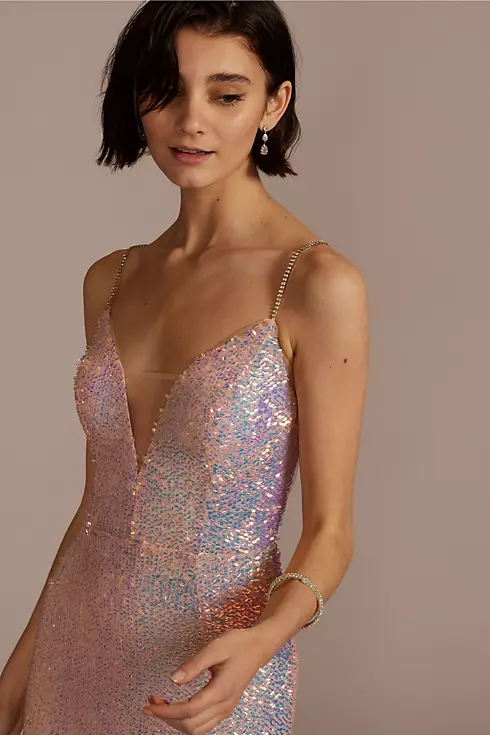 Stretch Sequin Prom Dress with Illusion V-Neck Image 3