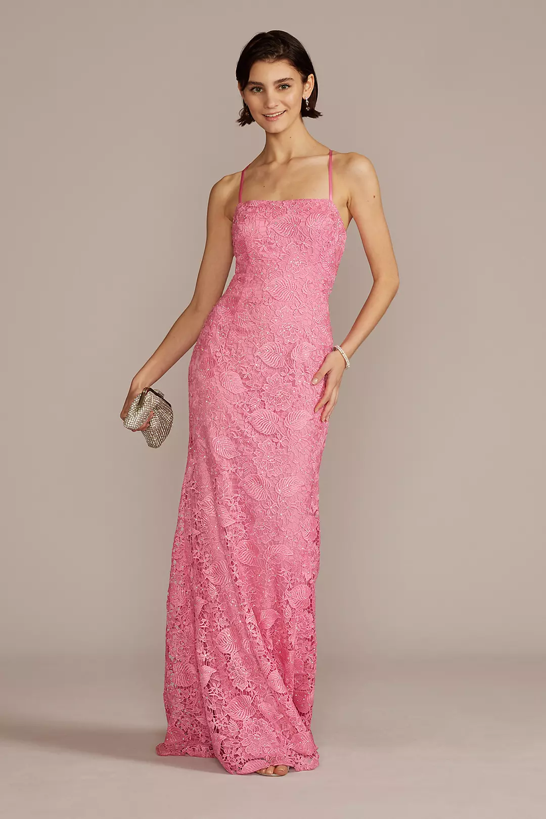 Square Neck Floor Length Lace Prom Dress | David's Bridal