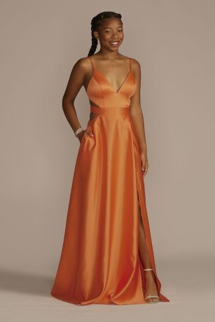 Satin A Line Prom Dress with Cutouts David s Bridal