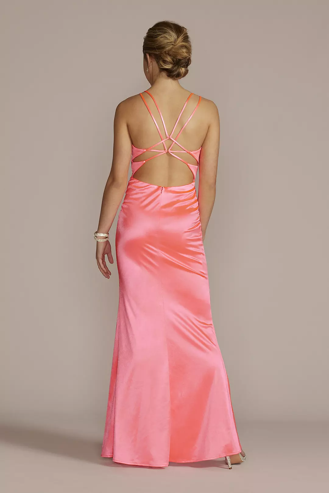 Plunge Stretch Satin A-Line with Embellished Waist Image 2