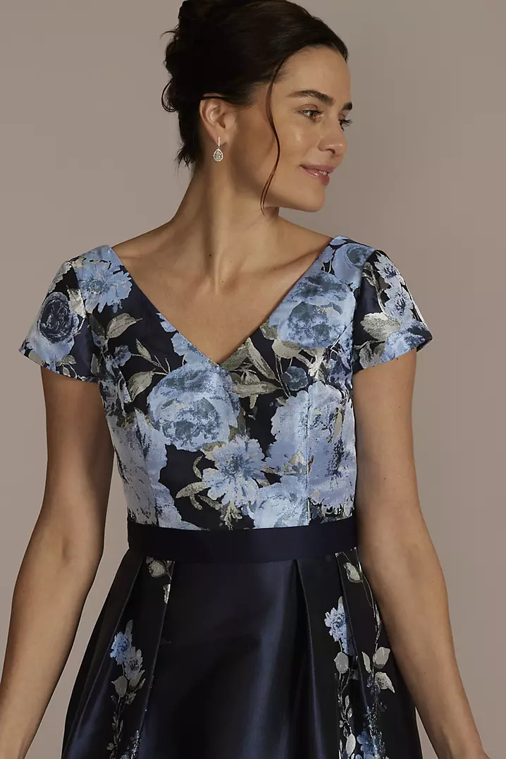 Short Sleeve Floral Jacquard A-Line | David's Bridal Short Sleeve Floral Jacquard A-Line | David's Bridal