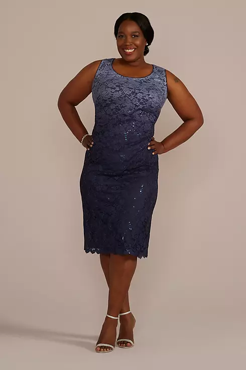 Plus Size Short Ombre Stretch Lace Tank Dress Image 1
