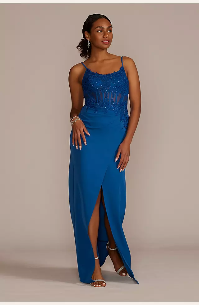Sheath Crepe Gown with Embellished Corset Bodice Image