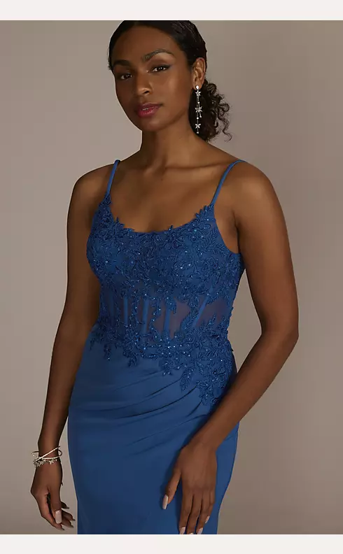 Sheath Crepe Gown with Embellished Corset Bodice Image 3