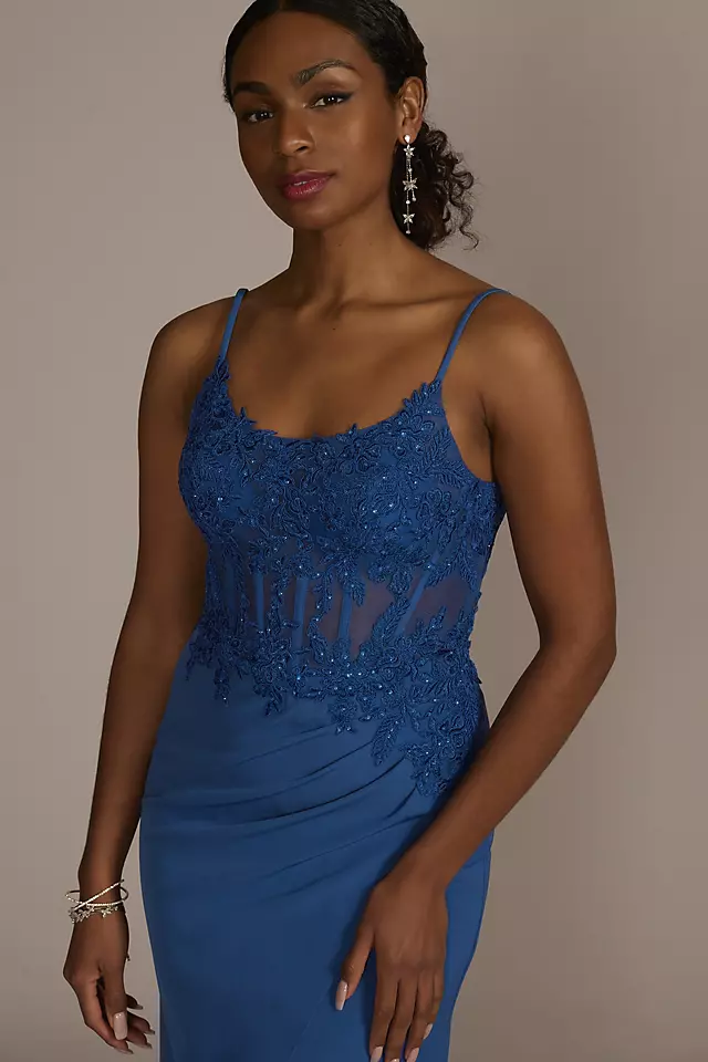 Sheath Crepe Gown with Embellished Corset Bodice Image 3