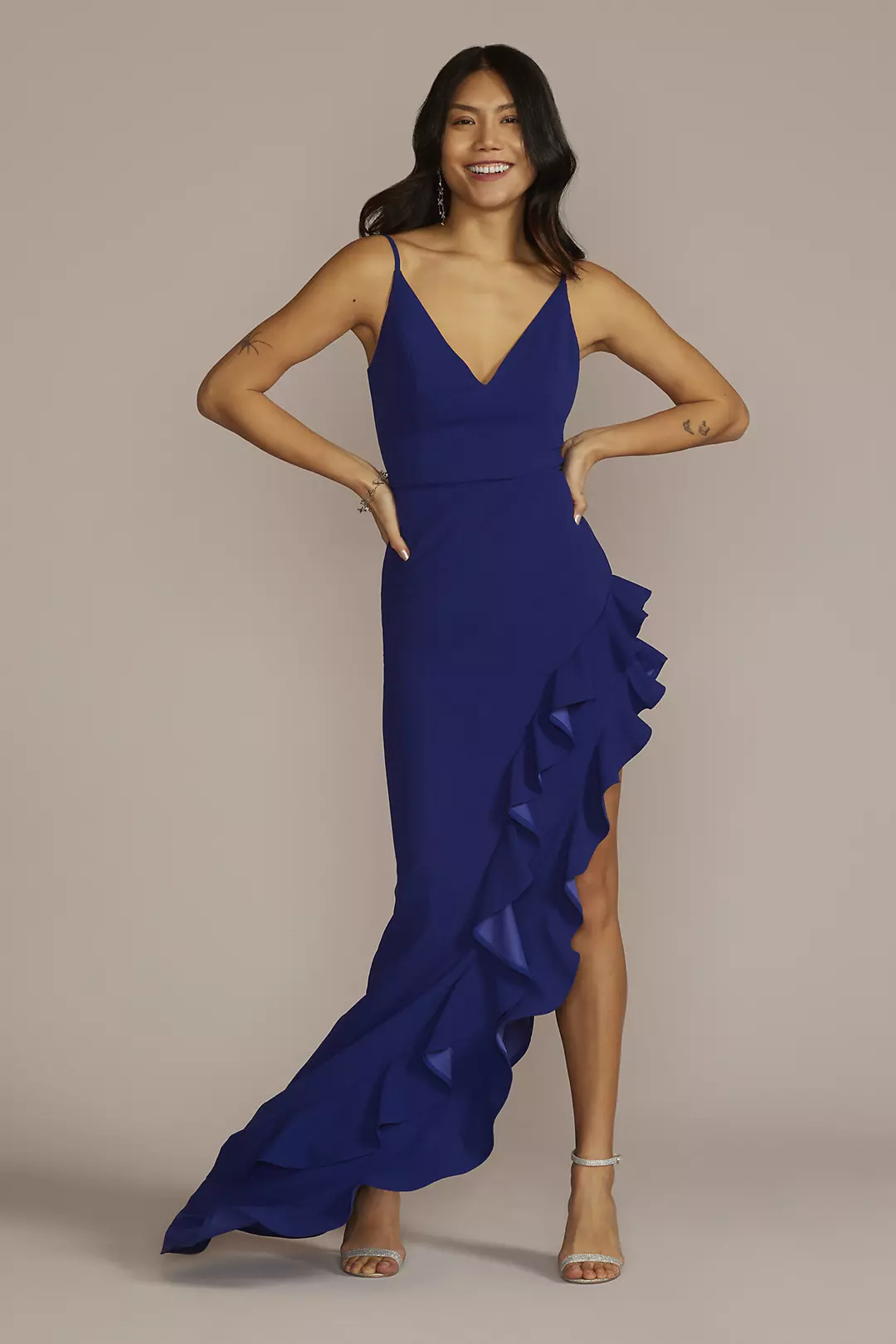 Asymmetrical Ruffled Slit Crepe Dress Image