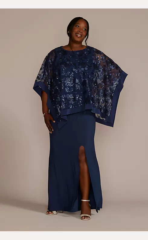 Plus Size Sequin Lace Capelet Jersey Sheath Dress Image 1
