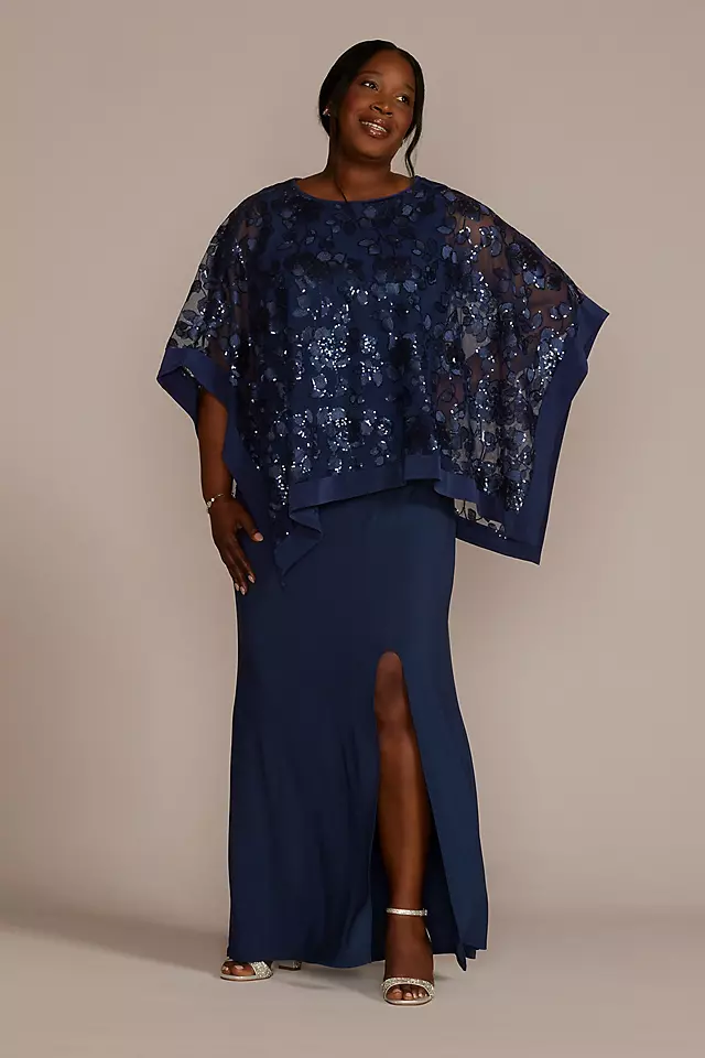 Plus Size Sequin Lace Capelet Jersey Sheath Dress Image