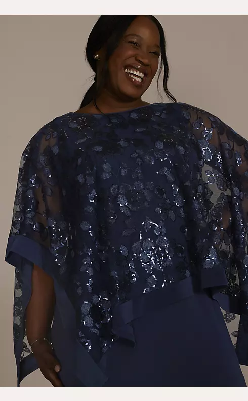Plus Size Sequin Lace Capelet Jersey Sheath Dress Image 3