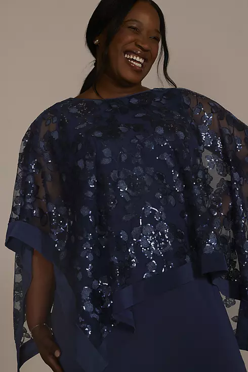 Plus Size Sequin Lace Capelet Jersey Sheath Dress Image 3